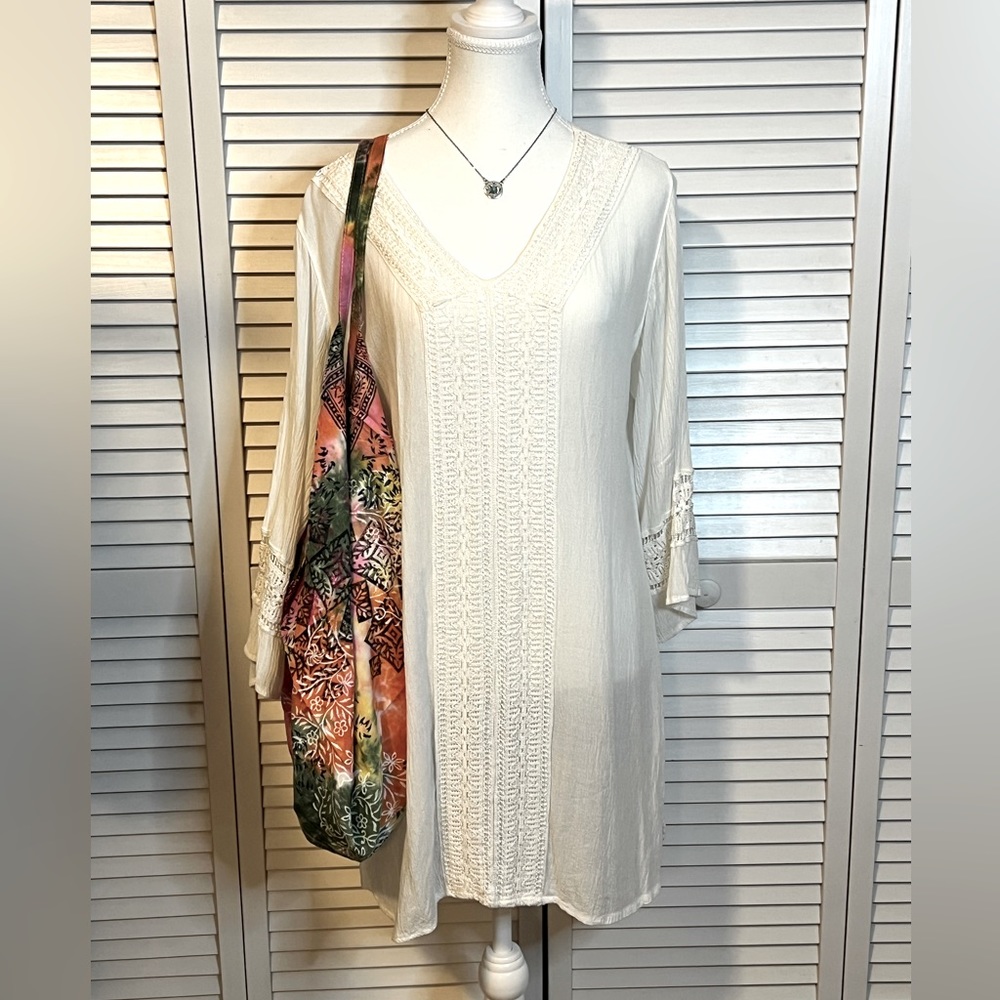 Swimsuit coverup. RayaSun brand. White with crochet detail. S/M. Cotton & Rayon.